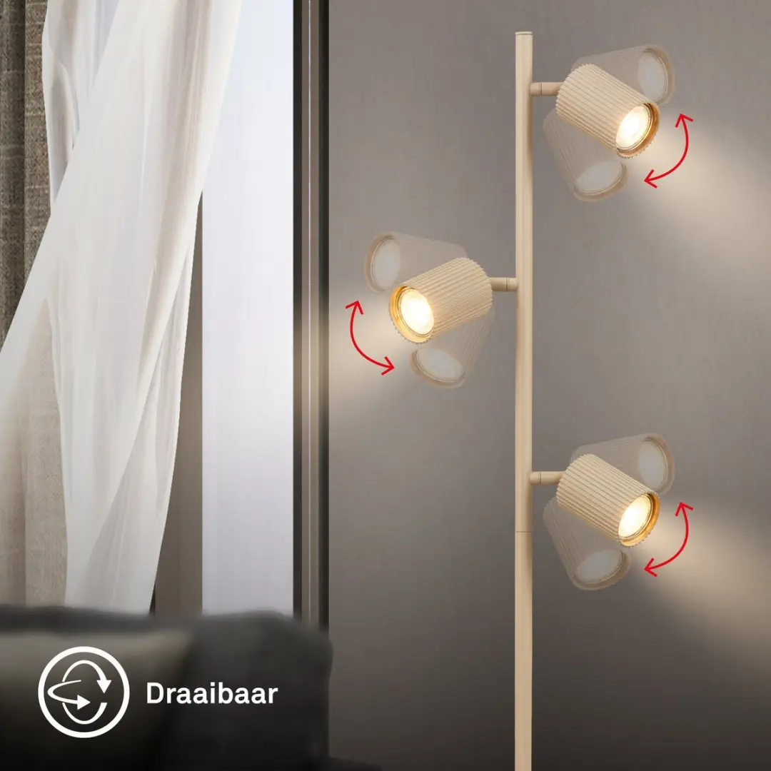 Briloner Ida Vloerlamp GU10 - 3x 9W - 141cm - Beige