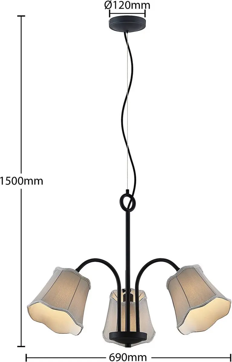 Lucande Hanglamp 3-Lichts - Zilvergrijs/Zwart