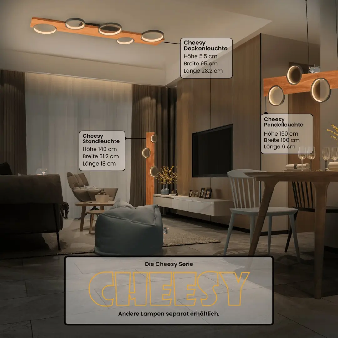 Brilliant Cheesy Hanglamp Hout - 34W - Mat Zwart/Hout