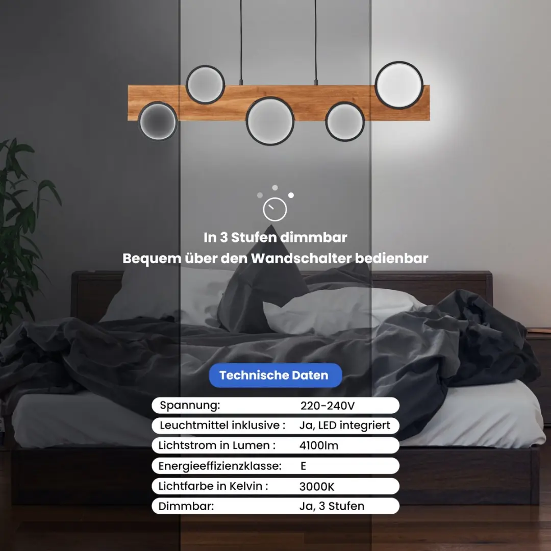 Brilliant Cheesy Hanglamp Hout - 34W - Mat Zwart/Hout