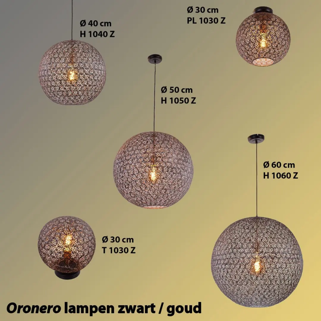 Freelight Oronero Hanglamp 40cm - E27 - Goud/Zwart