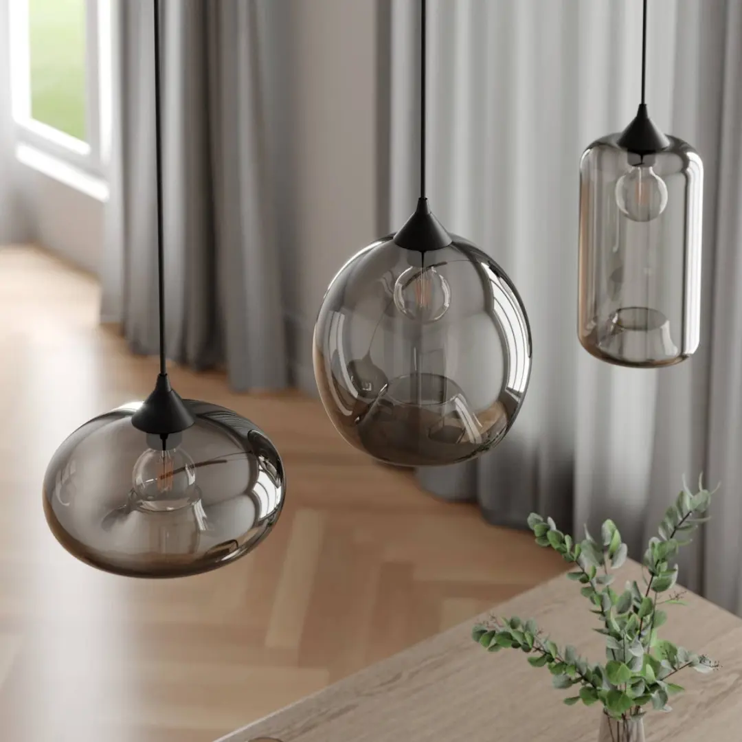 Lindby Hanglamp 3-lichts Metaal Glas - 28cm - Rokerig grijs