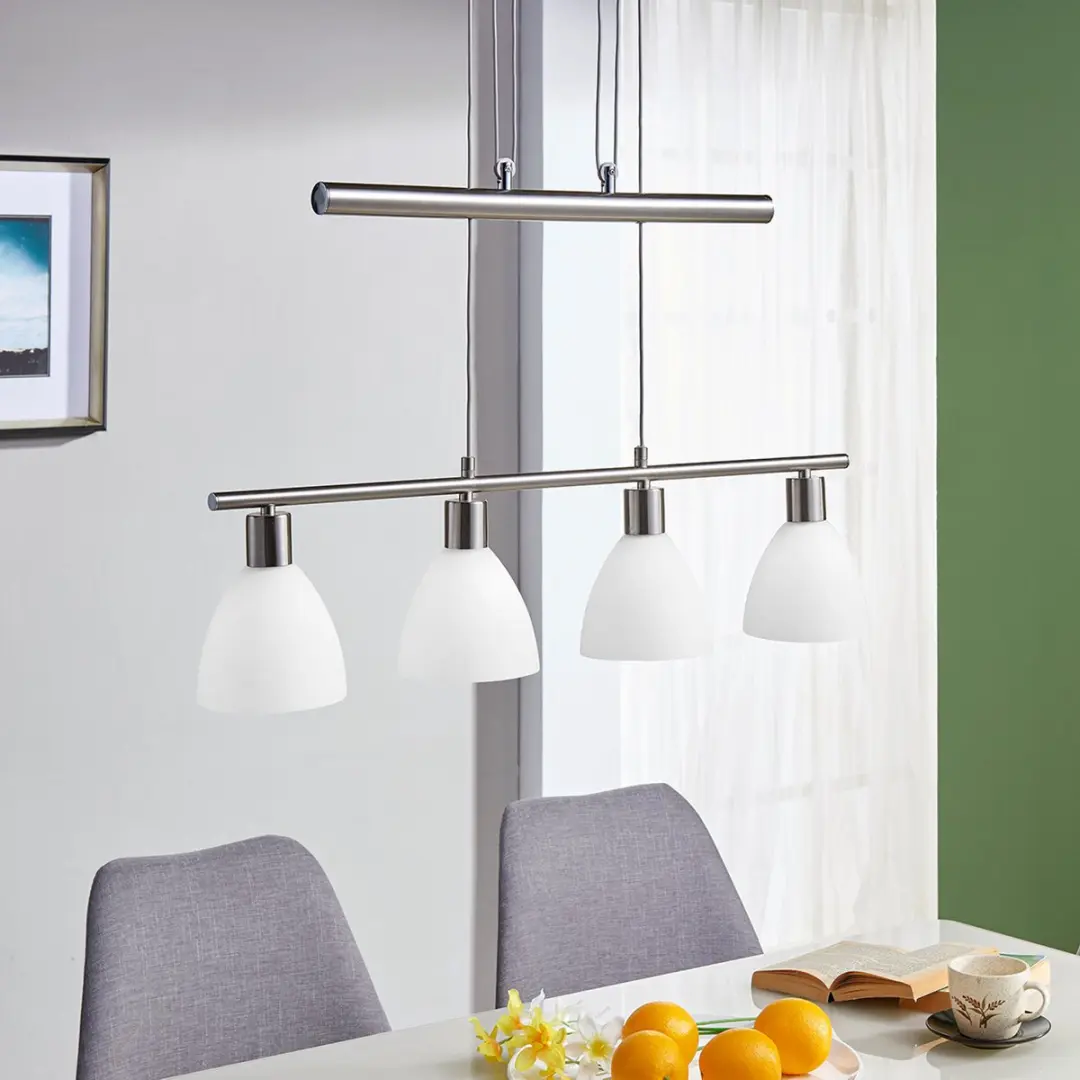 Lindby Simeon+ Hanglamp 4 Lichtpunten - Wit/Mat Nikkel