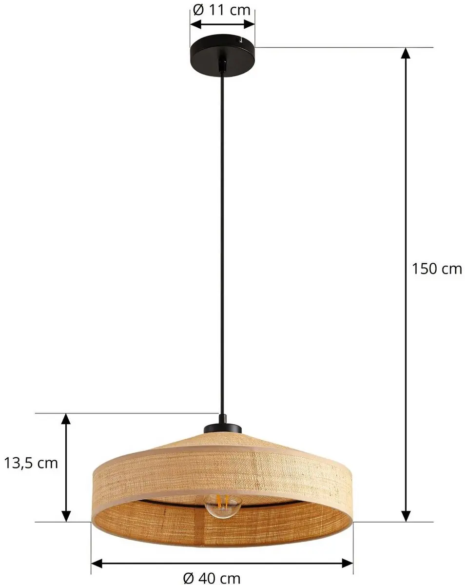 Lindby Hanglamp Rotan 1 Licht E27 - 40cm - Beige - afbeelding 6 van 6