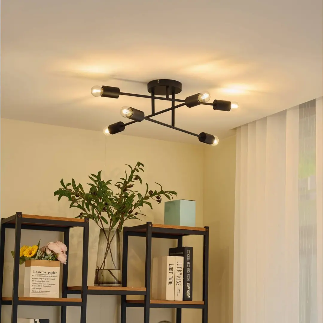 Lindby Plafondlamp 6-Lichts E27 - Ø56,6cm - Zwart