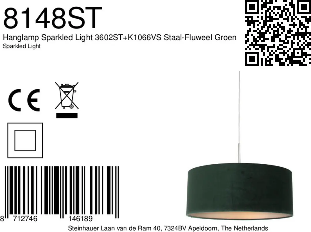 Steinhauer Sparkled Light 8148ST Hanglamp - 50cm - Groen/Zilver - afbeelding 6 van 6