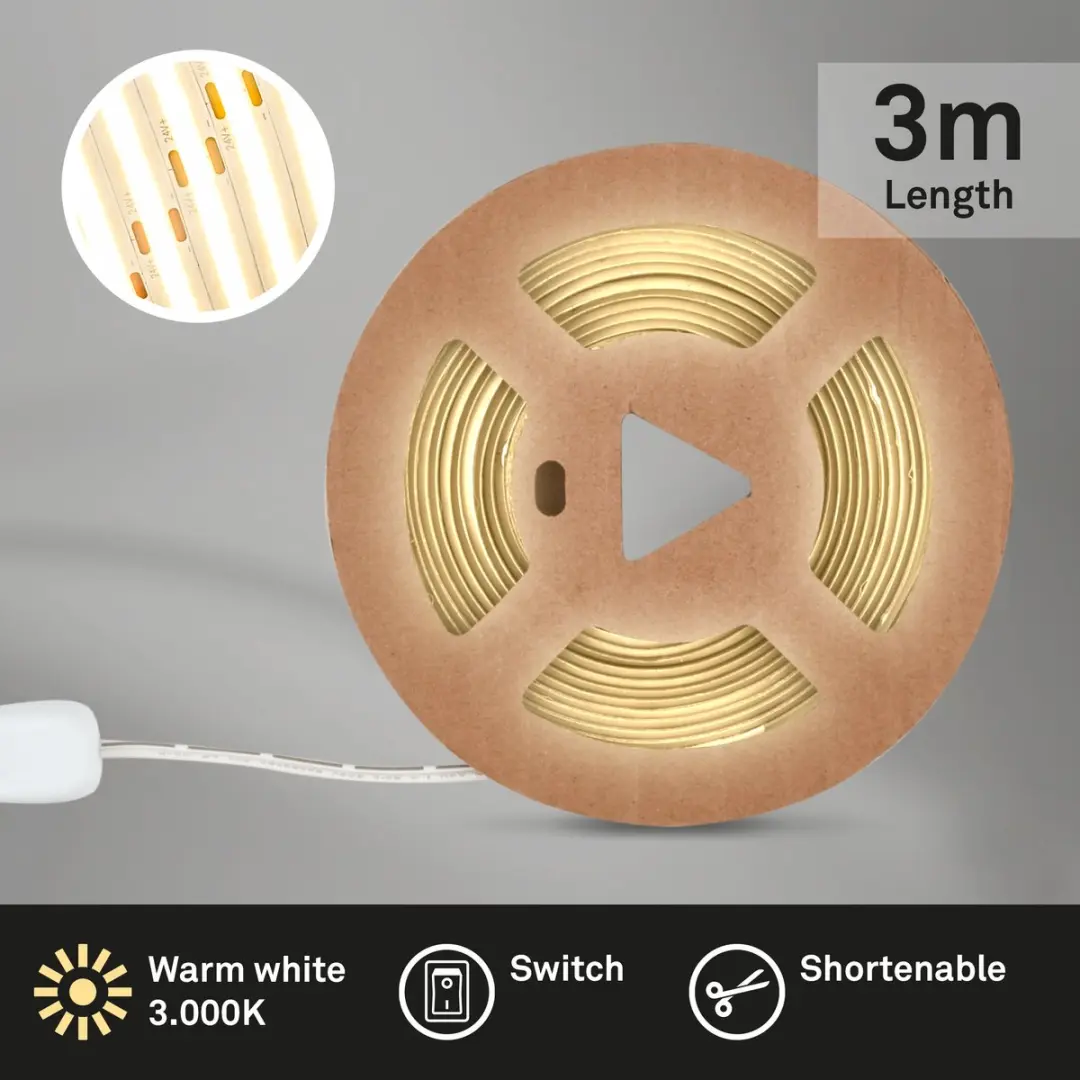 Briloner Cob LED Strip 3m Warm Wit - Zelfklevend