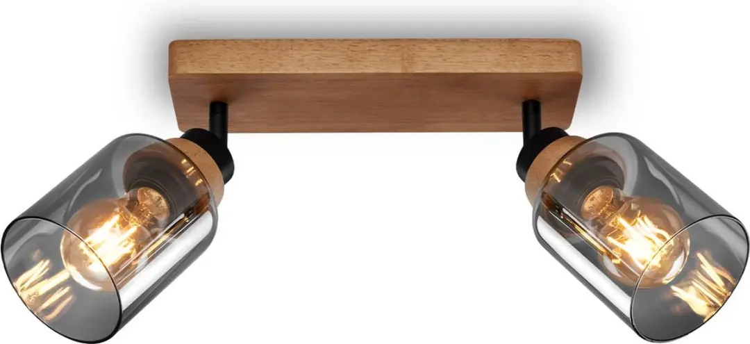 Briloner Royk Opbouwspot Rookglas Hout 2x E27 - 28cm