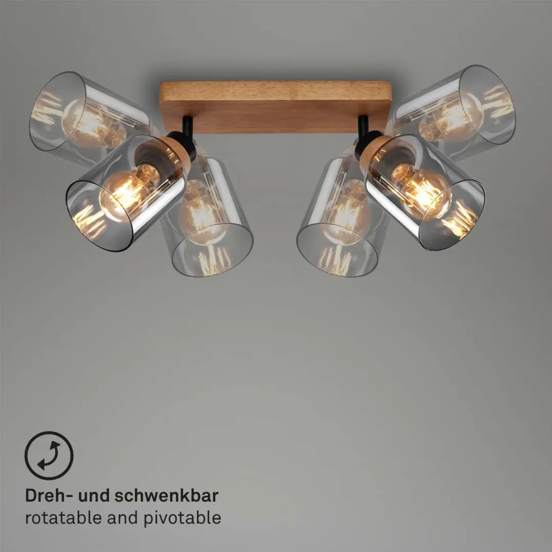 Briloner Royk Opbouwspot Rookglas Hout 2x E27 - 28cm