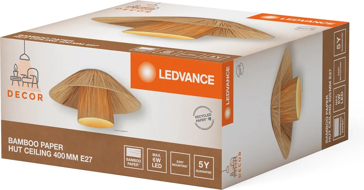 LEDVANCE Decor Bamboo Paper Hut Plafondlamp E27 - Bruin - afbeelding 6 van 6