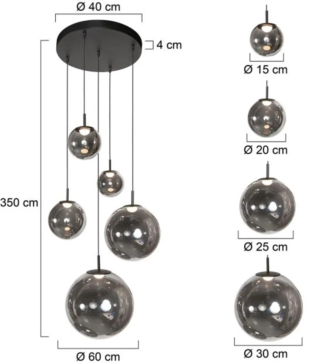 Steinhauer Bollique 4196ZW Hanglamp - 5 Lichtpunten - Zwart - afbeelding 6 van 6