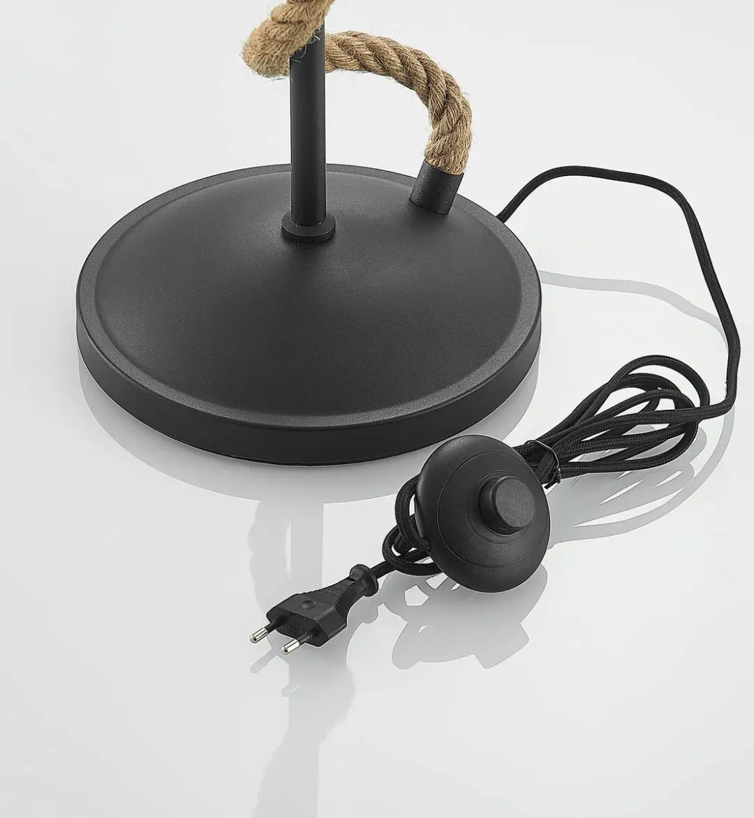 Lucande Vloerlamp Metaal Touw 180cm - E27 - Zwart/Lichtbruin