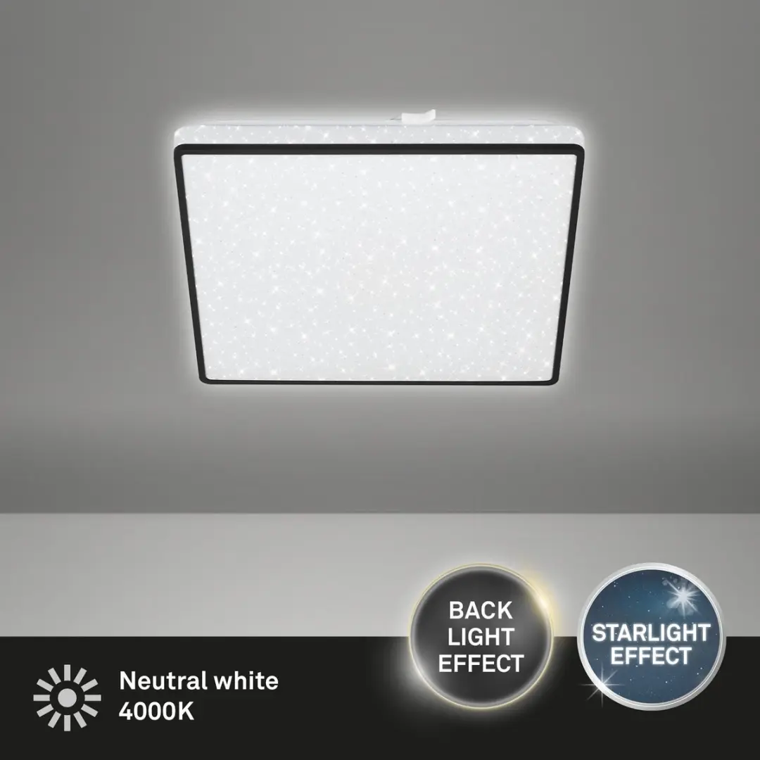 Briloner LED Plafonnière Sterrenhemel 15W - 27x27cm - Zwart