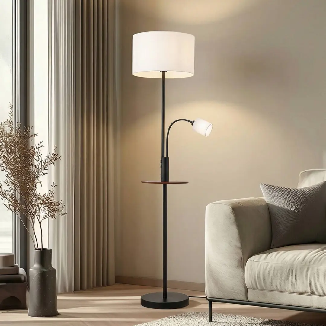 Lindby Vloerlamp 1 Licht - 170cm - E27 - Zwart/Crèmewit/DH