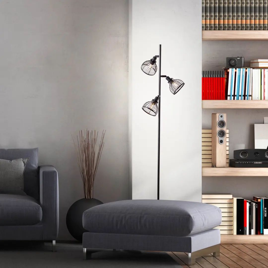 Brilliant Avia Vloerlamp - 3x40W - Zwart/Houtkleur