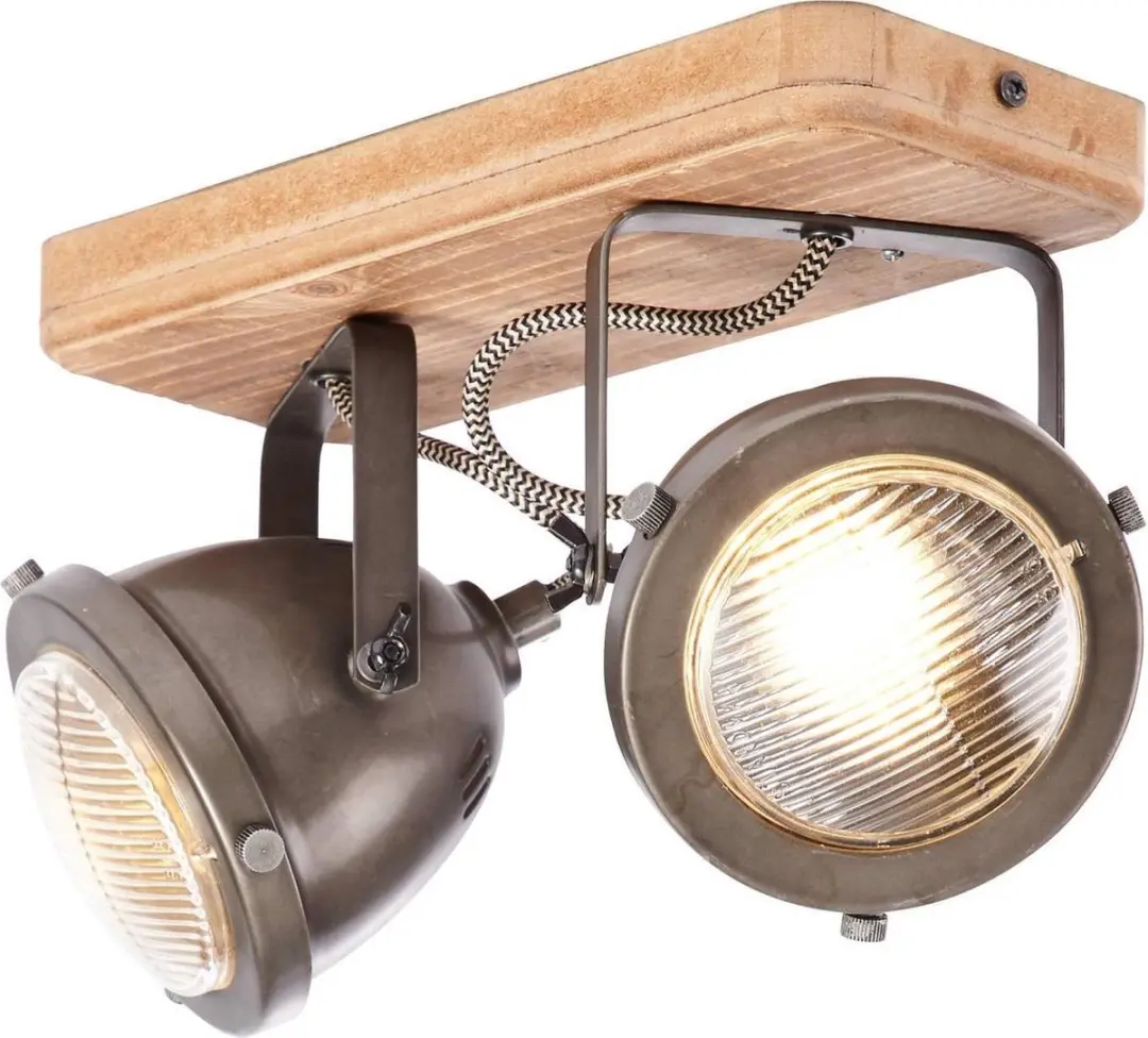 Brilliant Carmen Wood Plafondlamp - 2 Lichtpunten - Zilvergrijs/Bruin