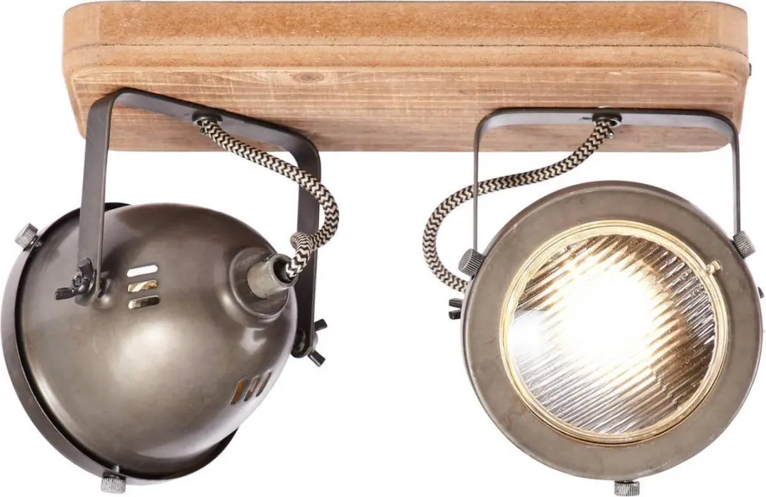Brilliant Carmen Wood Plafondlamp - 2 Lichtpunten - Zilvergrijs/Bruin