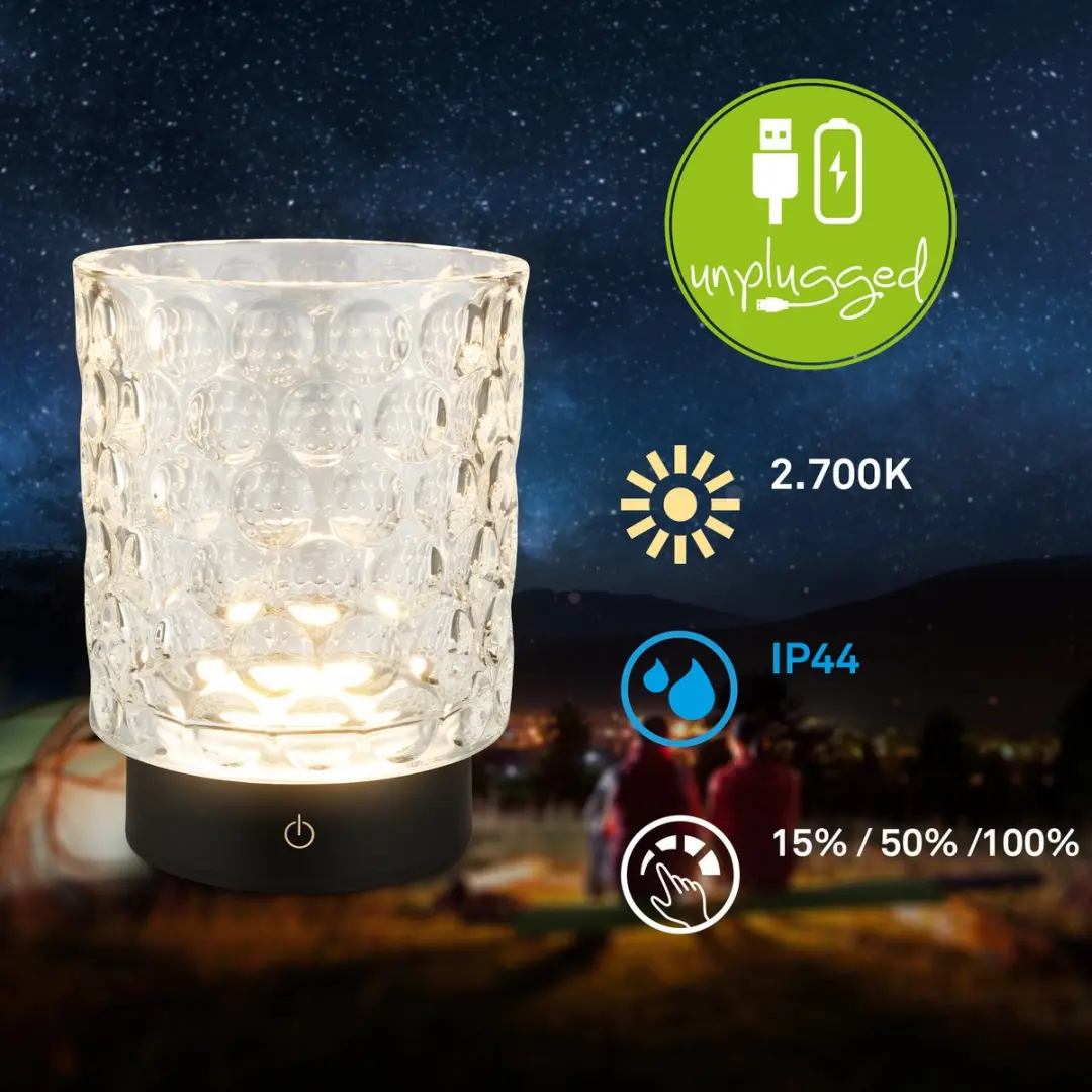 Briloner Sunora LED Tafellamp IP44 - Dimbaar - Ø11cm - Transparent