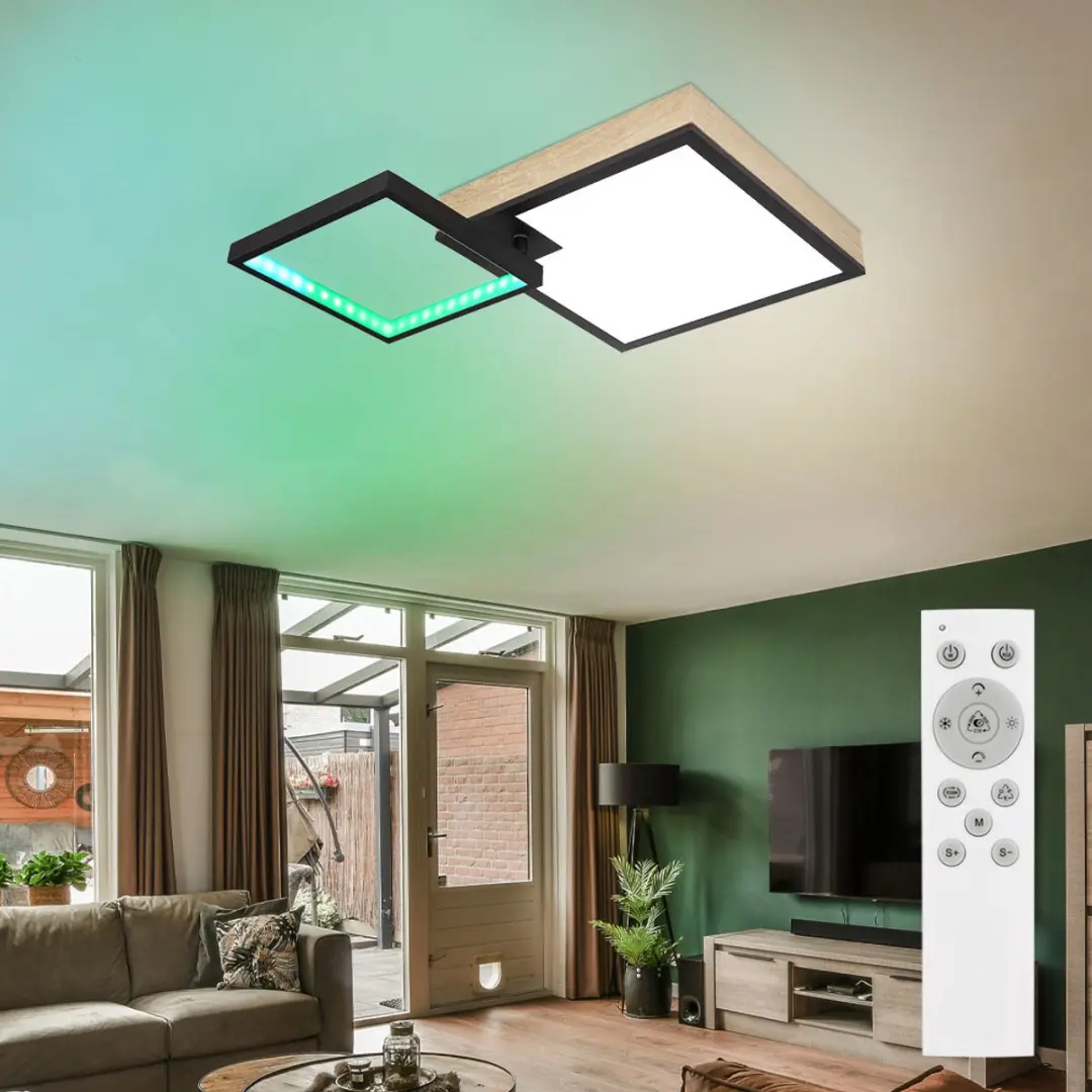 Globo Regenboog Plafondlamp Houtlook 21W LED - 1000 Lm - 60x41cm - afbeelding 6 van 6