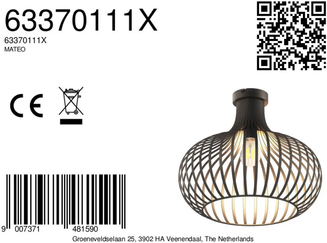 Globo Mateo Plafondlamp - Ø40cm - E27 - Bruin