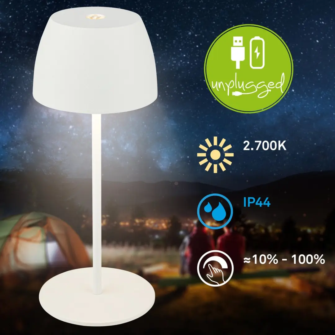 Briloner Serina Mini Oplaadbare Tafellamp - Ø8cm Wit