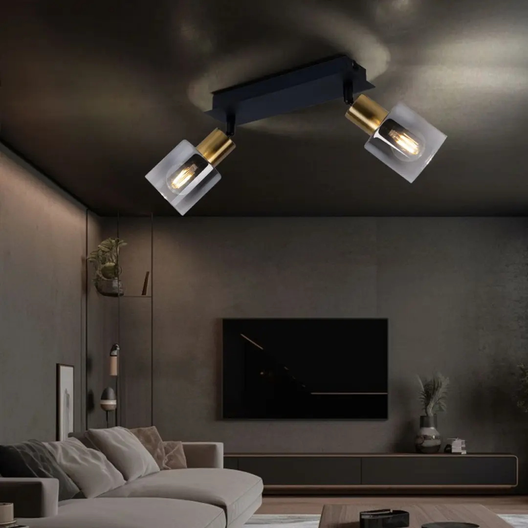 Globo Plafondlamp 2-pits Zwenkbaar - Zwart/Goud - 2x E14