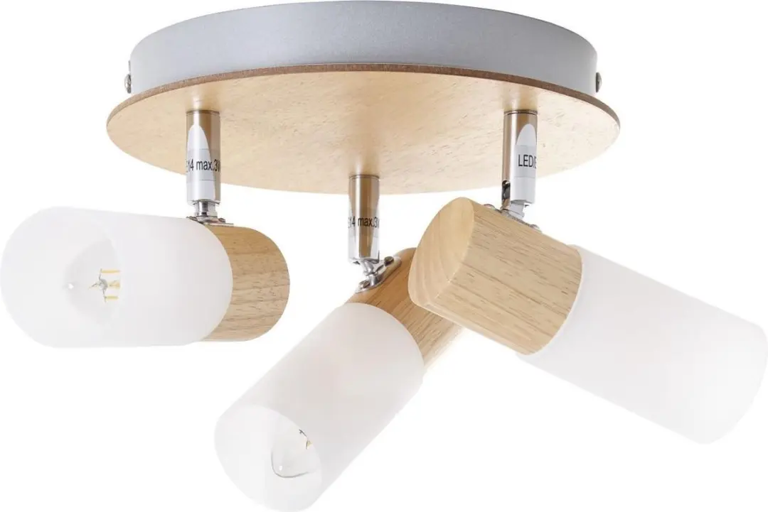 Brilliant BABSAN Plafondspot 3x - Ø20cm - Chroom/Hout