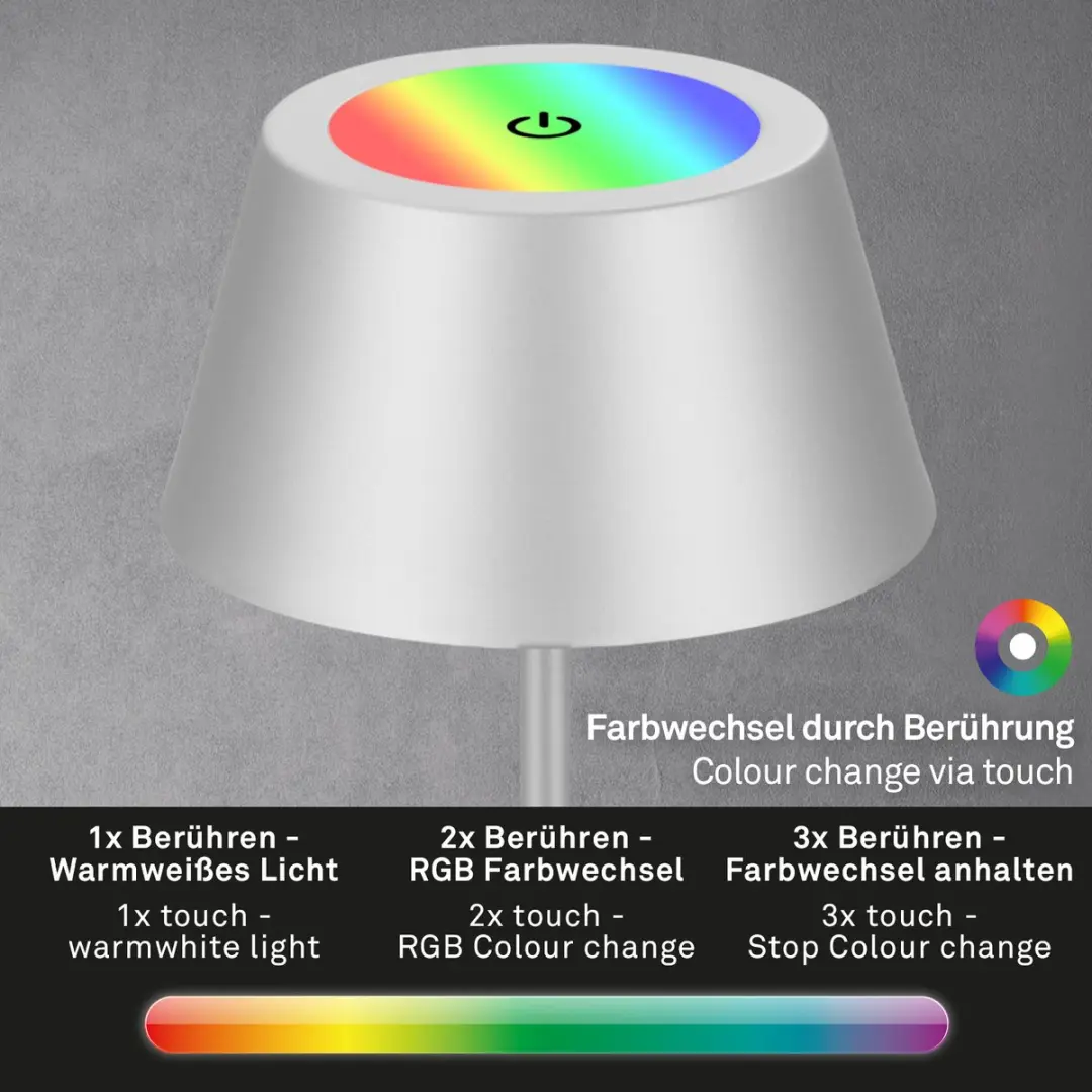 Briloner Kiki RGB Oplaadbare Tafellamp - Ø12cm - Chroom
