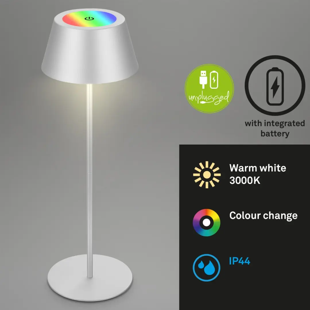 Briloner Kiki RGB Oplaadbare Tafellamp - Ø12cm - Chroom