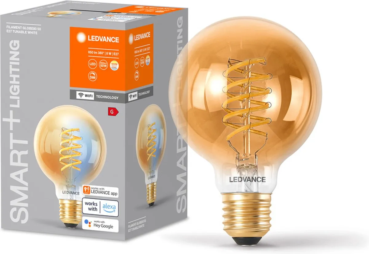 LEDVANCE SMART+ WIFI LEDlamp 8W 650lm E27 - Goud - 2200-5000K - 4 Stuks - afbeelding 3 van 6