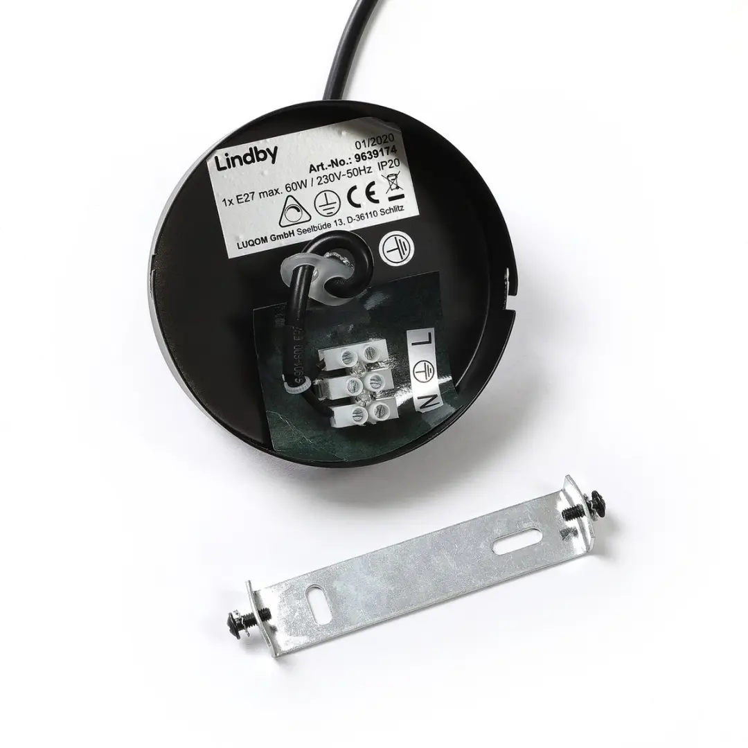 Lindby Hanglamp Metaal 1 Licht E27 - 19cm - Matzwart/Wit