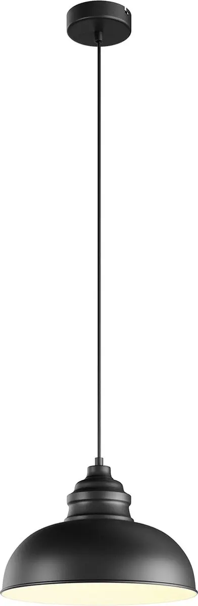 Lindby Hanglamp Metaal 1 Licht E27 - 19cm - Matzwart/Wit