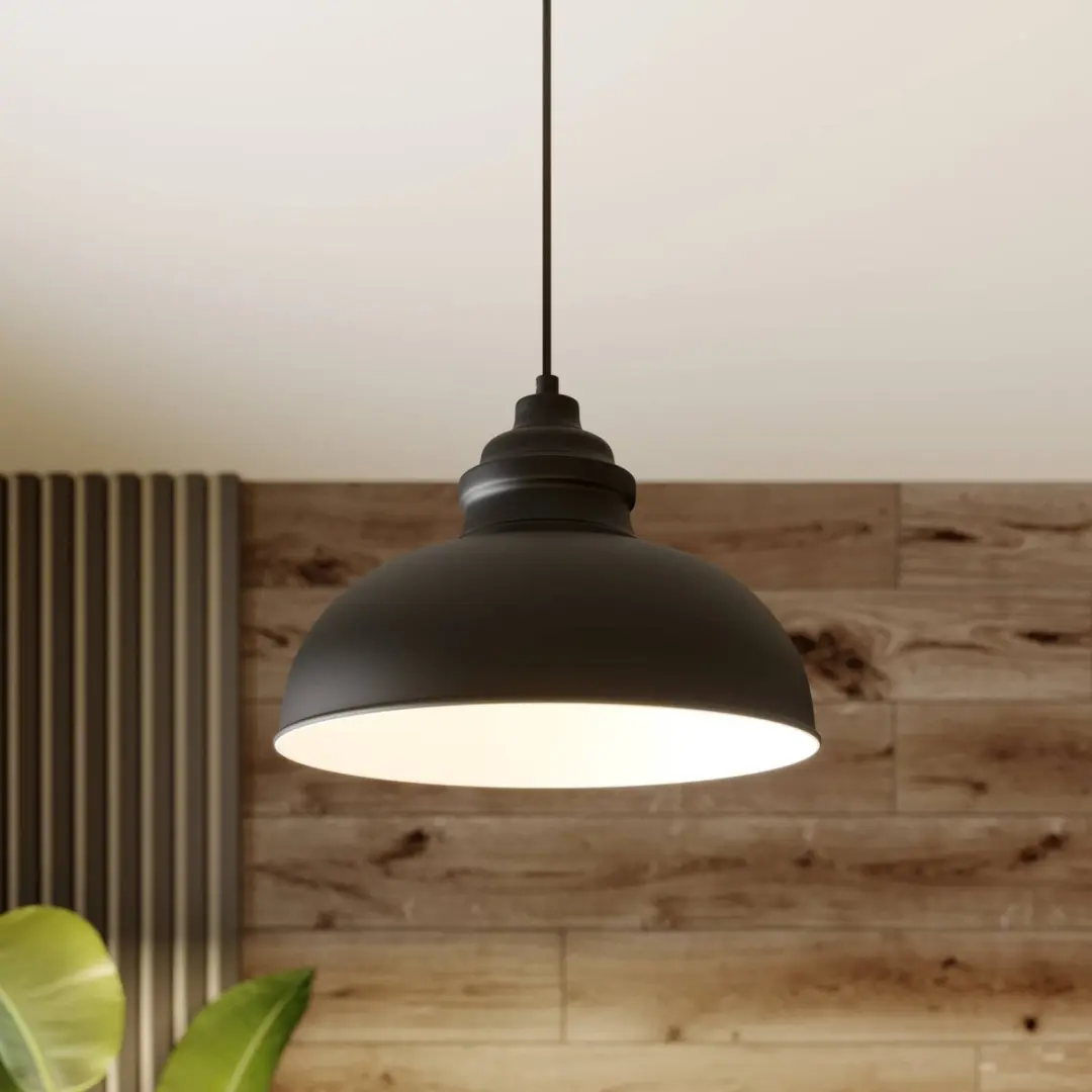 Lindby Hanglamp Metaal 1 Licht E27 - 19cm - Matzwart/Wit