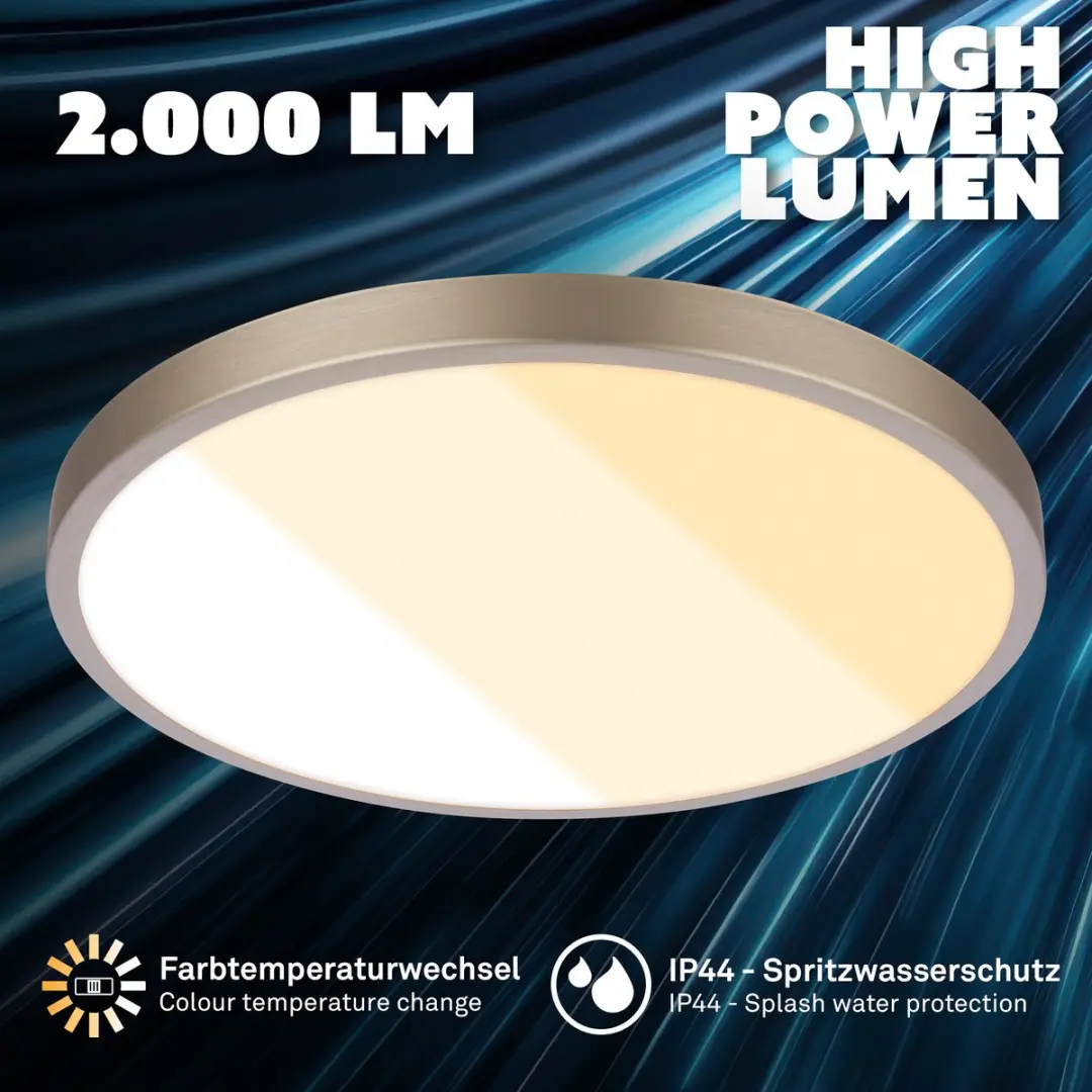 Briloner Shine CTS Plafondlamp Badkamer - Ø24cm - Nikkel