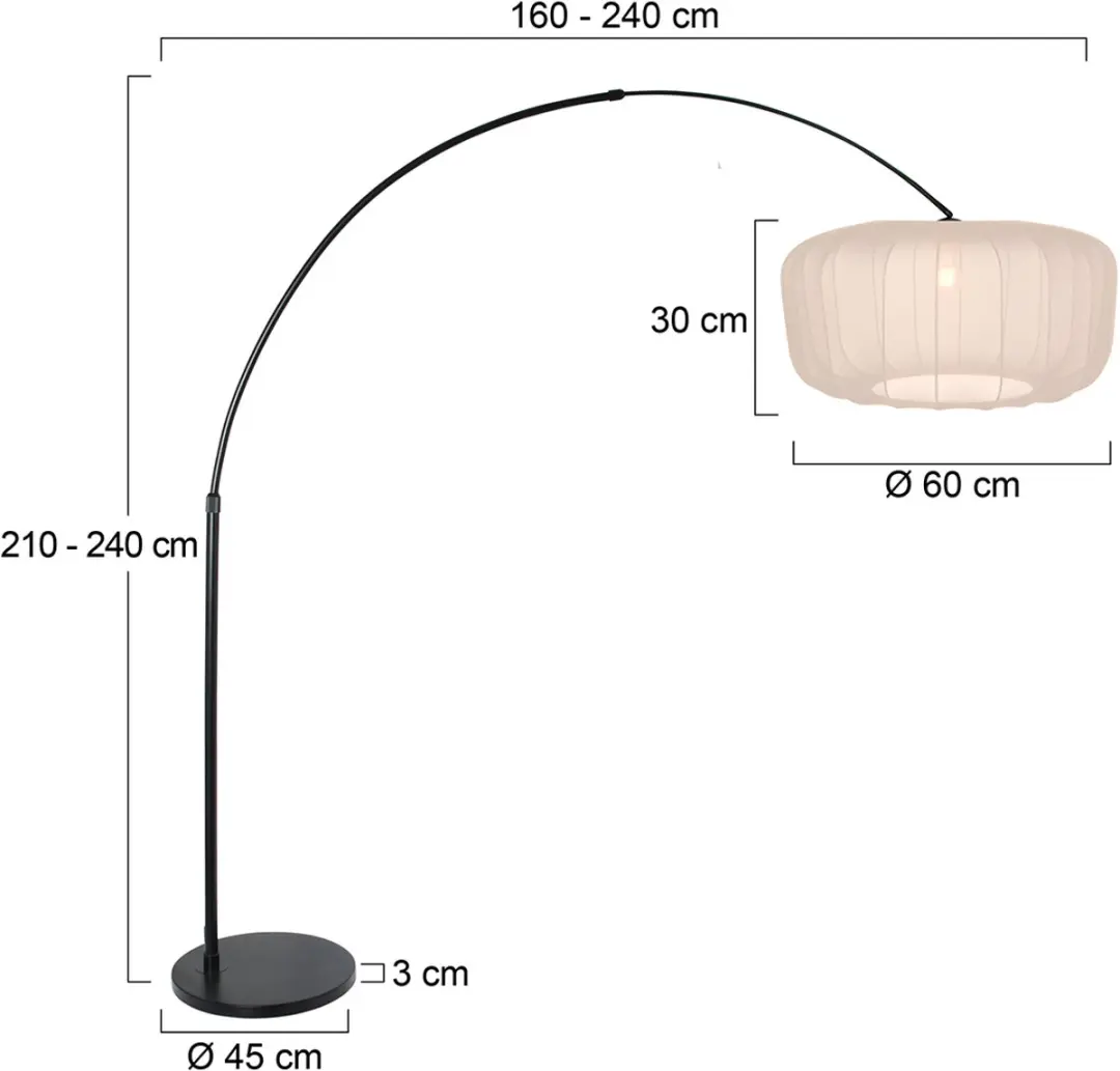 Steinhauer Vela Lino 4564ZW Booglamp - Ø60 cm - Crème/Zwart - afbeelding 6 van 6