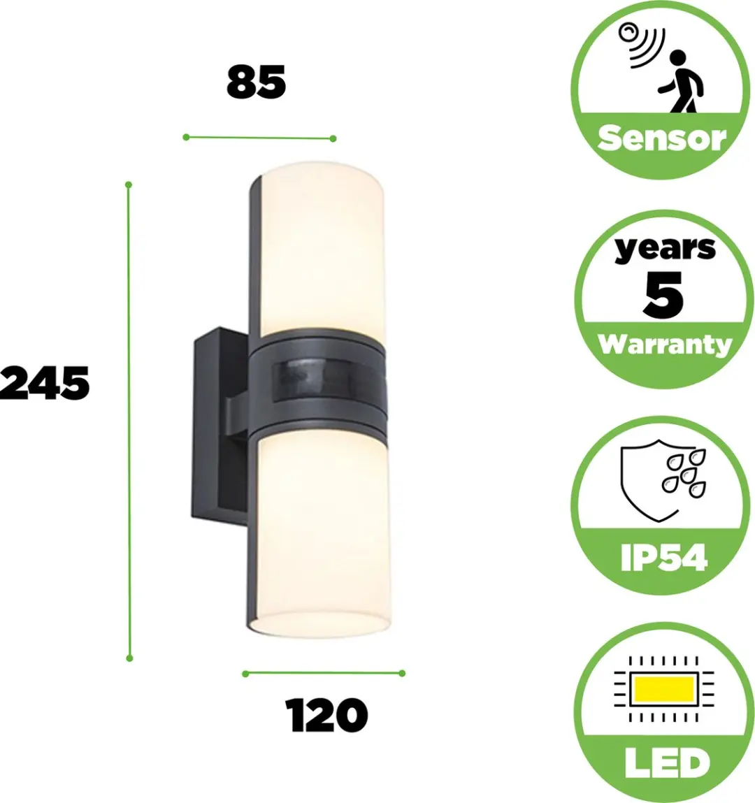 Lutec Cyra LED Wandlamp Buiten - 1000 Lm - 3000K - Donkergrijs