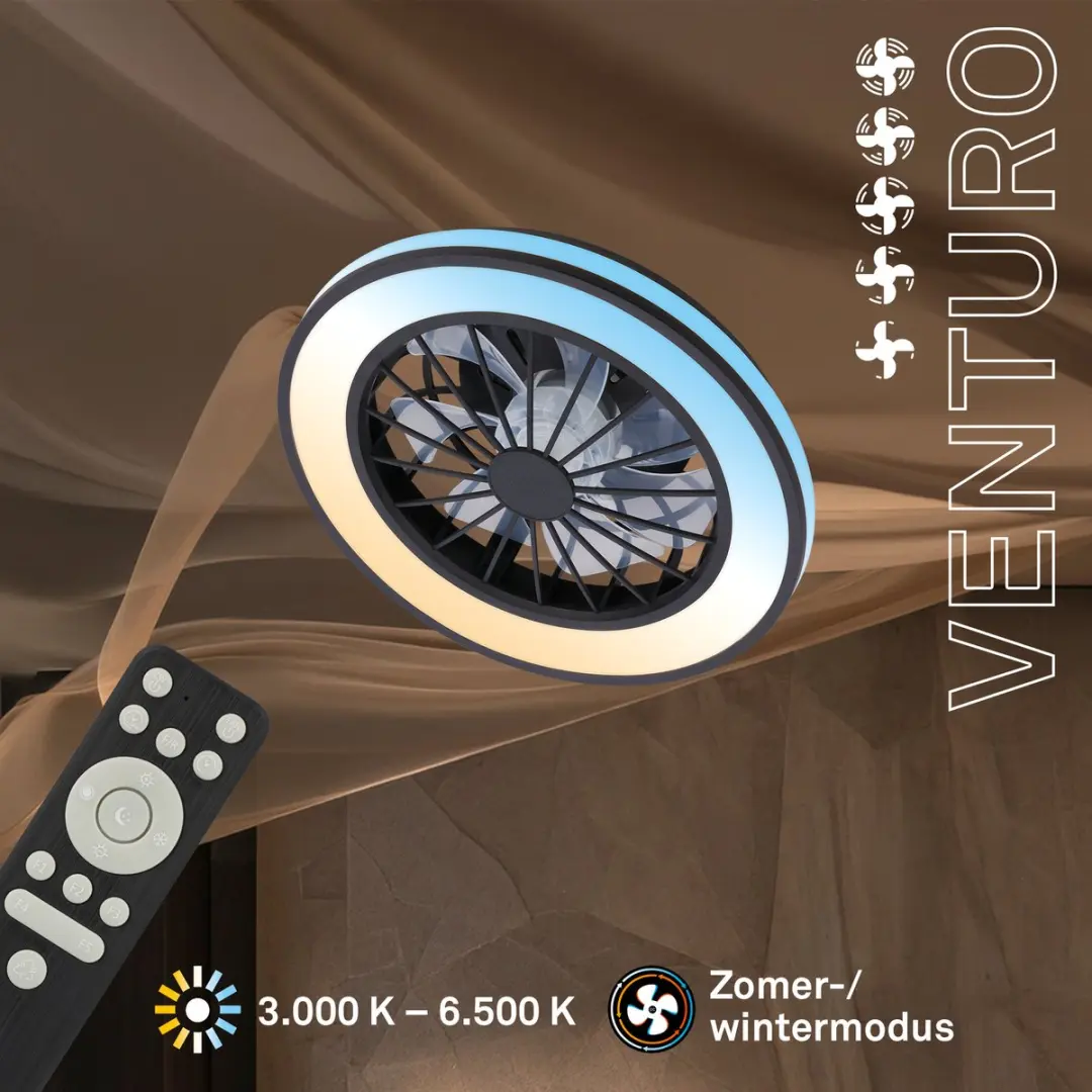 Briloner Venturo Plafondventilator met LED Verlichting 38cm - Zwart