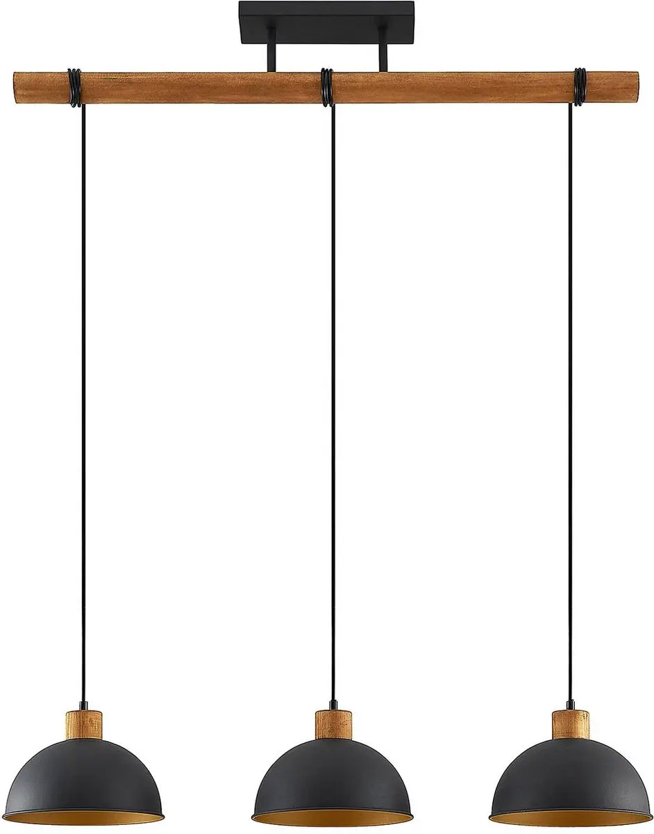 Lindby Hanglamp 3-Lichts - Zand Zwart/Goud/Hout