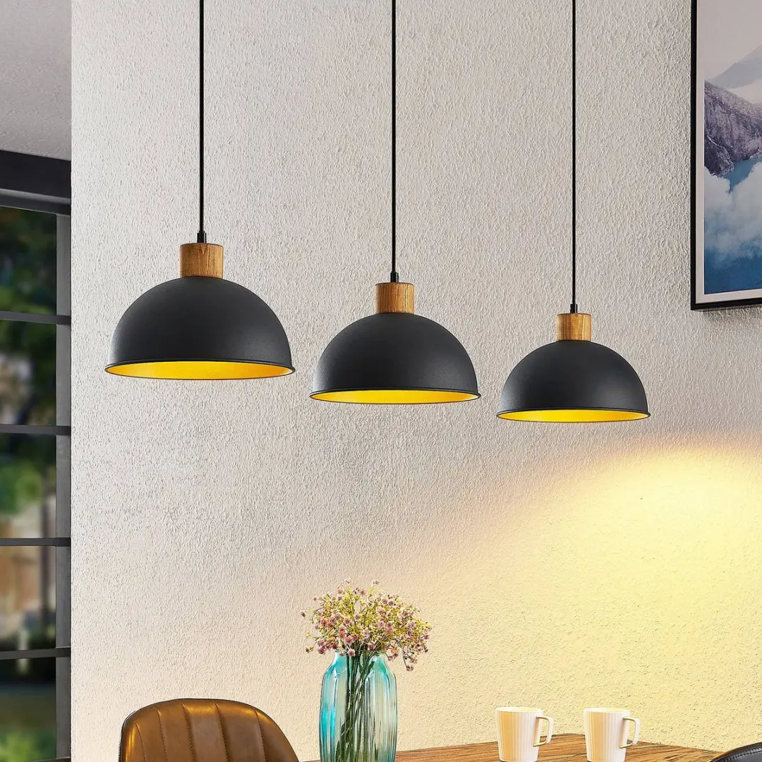 Lindby Hanglamp 3-Lichts - Zand Zwart/Goud/Hout