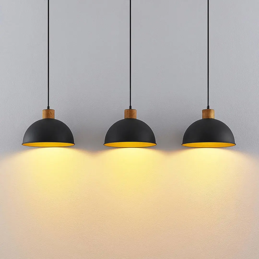 Lindby Hanglamp 3-Lichts - Zand Zwart/Goud/Hout