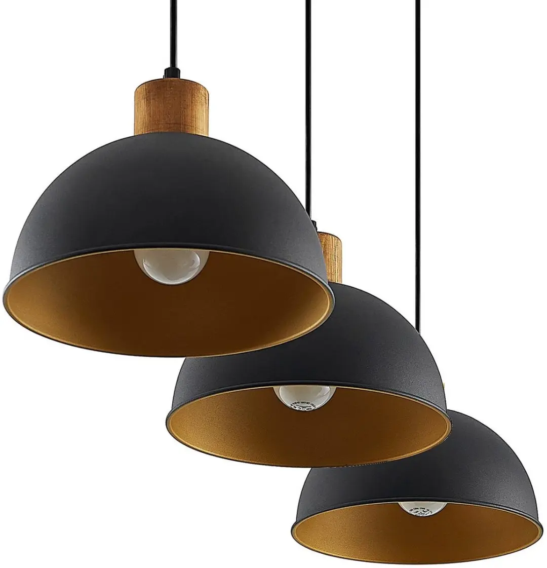 Lindby Hanglamp 3-Lichts - Zand Zwart/Goud/Hout
