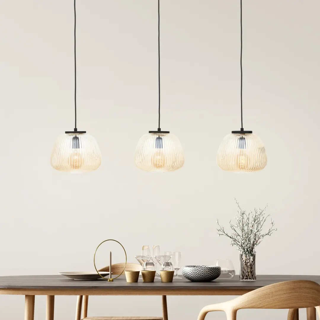 Brilliant Kaizen Hanglamp 3-lichts - Glas - Amber/Zwart