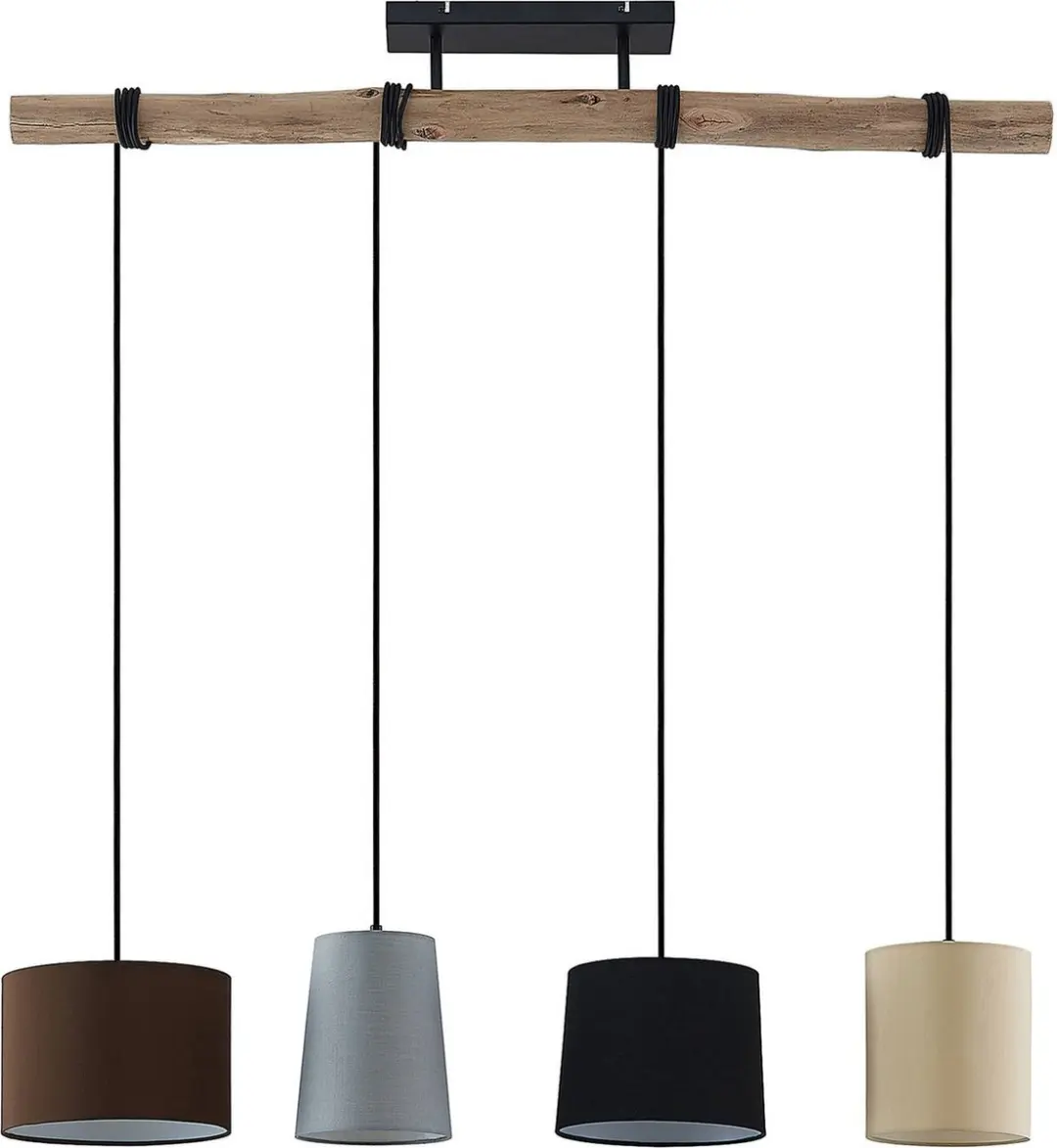 Lindby Hanglamp 4-lichts - Natuurlijk hout/Zwart/Grijs/Beige/Bruin