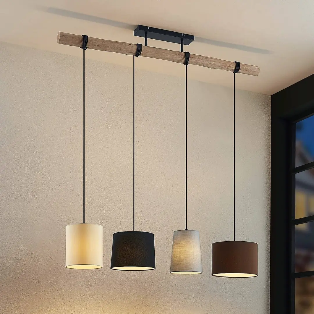 Lindby Hanglamp 4-lichts - Natuurlijk hout/Zwart/Grijs/Beige/Bruin