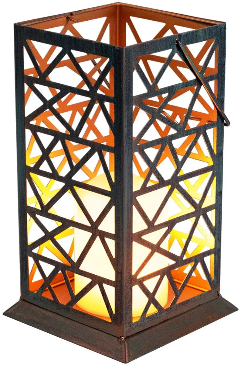 Globo Solar Lantaarn Brandeffect LED Kaars - 2 Stuks - Roestgroen
