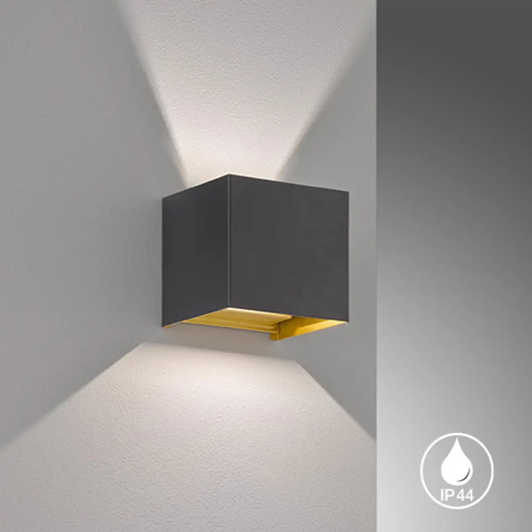 Fischer & Honsel Thore Wandlamp IP44 - 2x LED 540lm 3000K Zwart/Goud