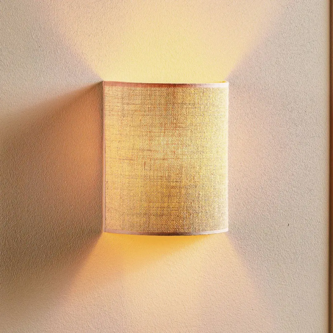 Euluna Wandlamp Jute Textiel 1 Lichtpunt - 24 cm - E27 - Natuurlijk Bruin