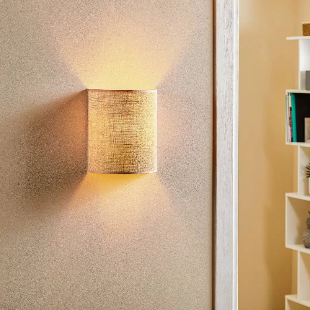 Euluna Wandlamp Jute Textiel 1 Lichtpunt - 24 cm - E27 - Natuurlijk Bruin