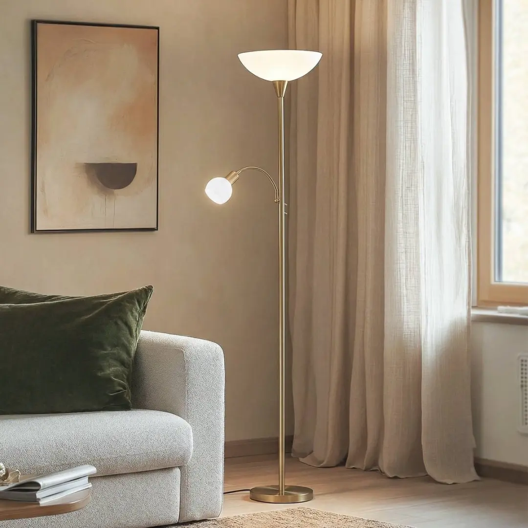 Lindby Vloerlamp 2-lichts - 182,5 cm - Messing/Wit/Opaal