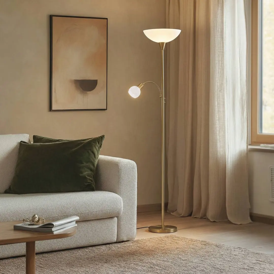 Lindby Vloerlamp 2-lichts - 182,5 cm - Messing/Wit/Opaal